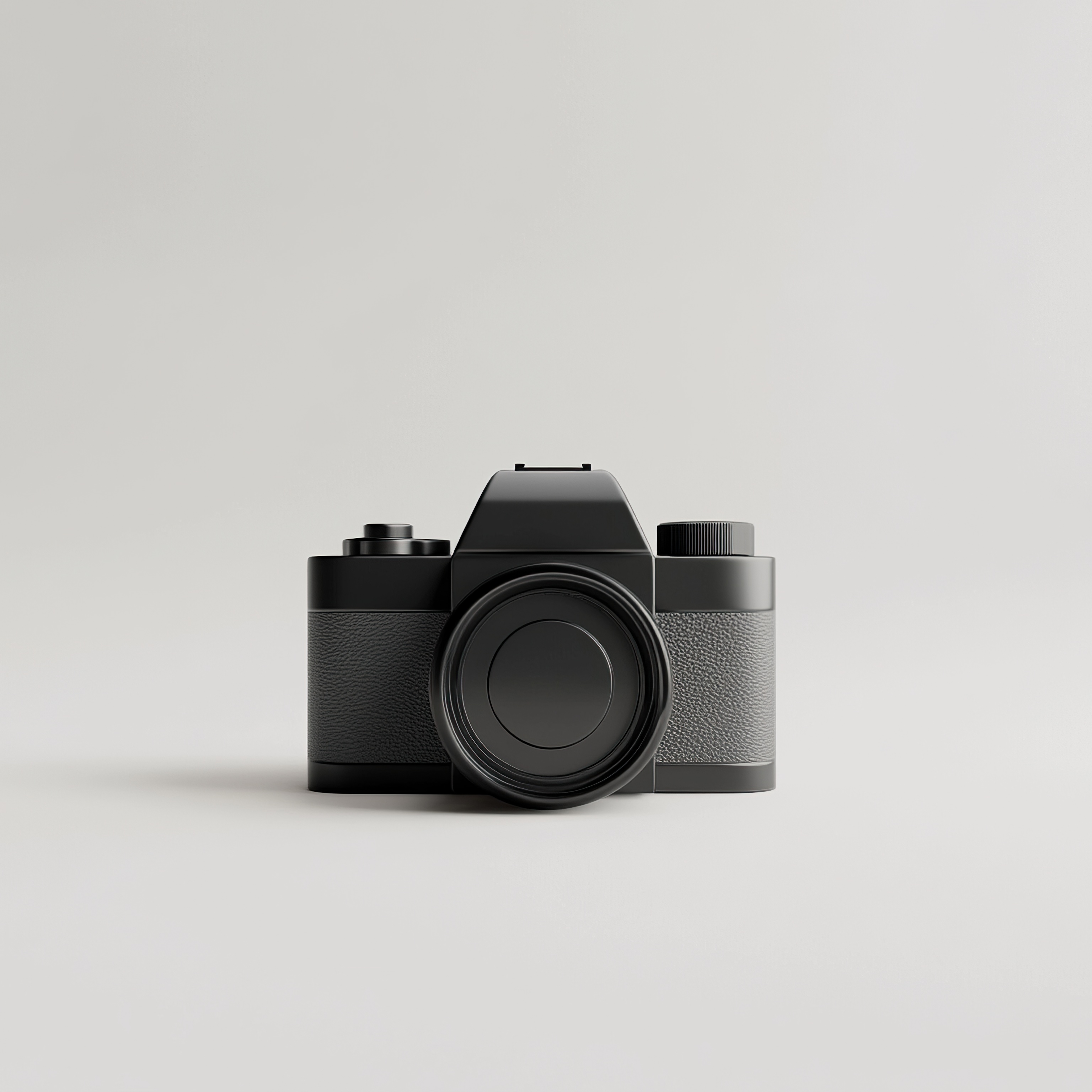 Ön kısmı görünen siyah vintage analog fotoğraf makinesi.